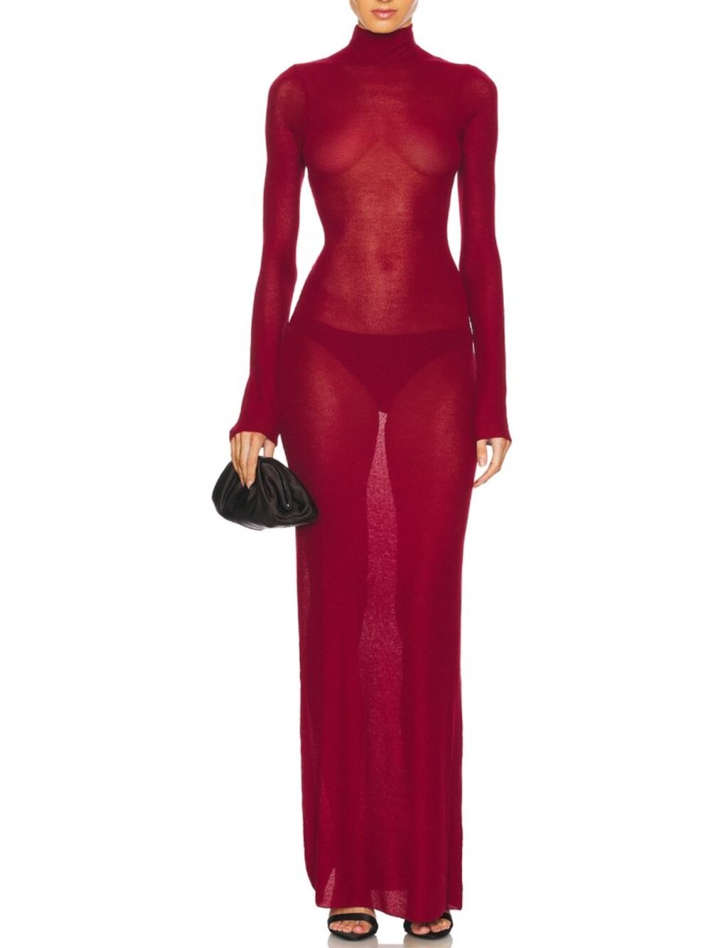 Lovers and Friends x Emma Rose Matilde Maxi Dress Burgundy Red Sheer Long Sleeve
